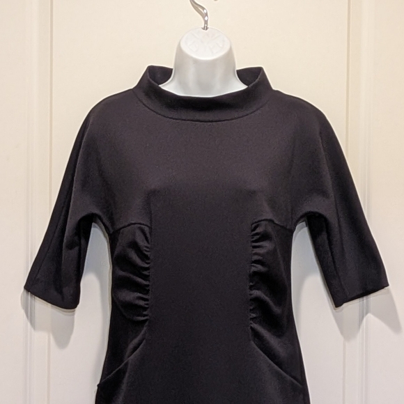EUC Max Mara 42 Black Knit Ruched Waist Y2K Does 60s Mini Dress - Picture 2 of 7